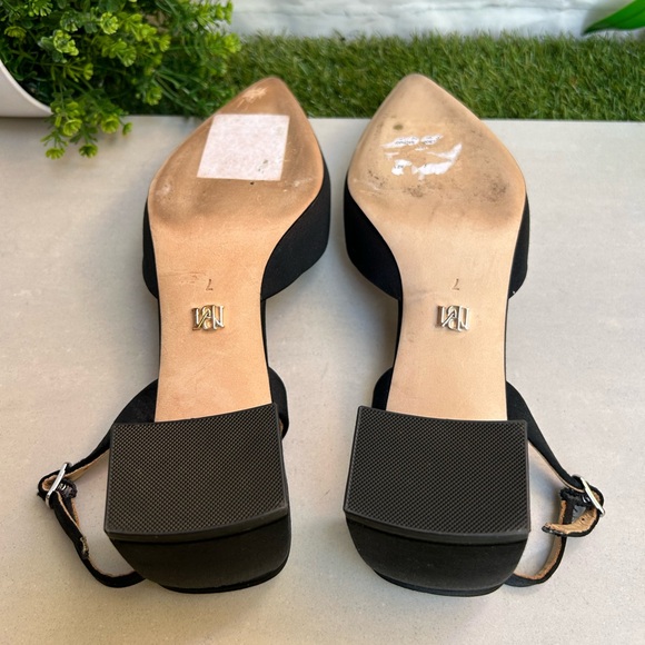 BADGLEY MISCHKA Crystal Embellishments Slingback Pumps Black satin size 7 women - Picture 17 of 17